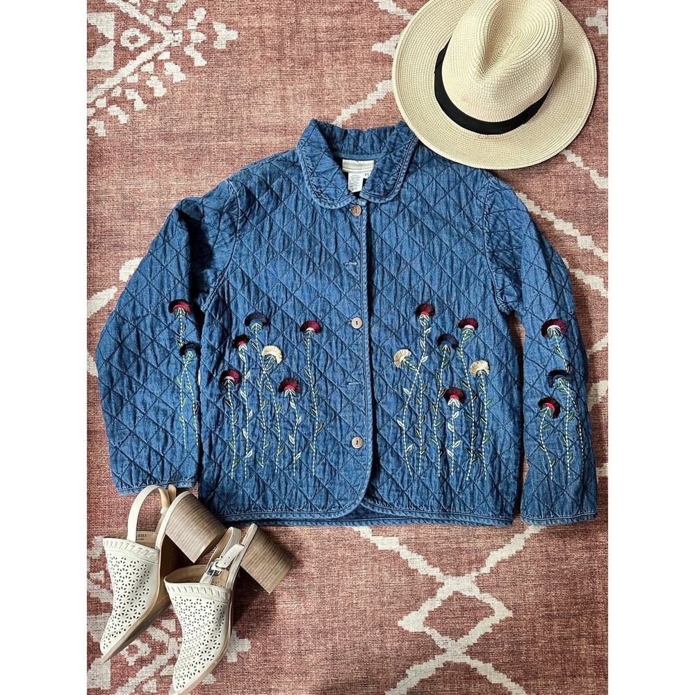 Vintage Life Style Quilted Denim Jacket Women’s S Insulated Art To Wear In Blue